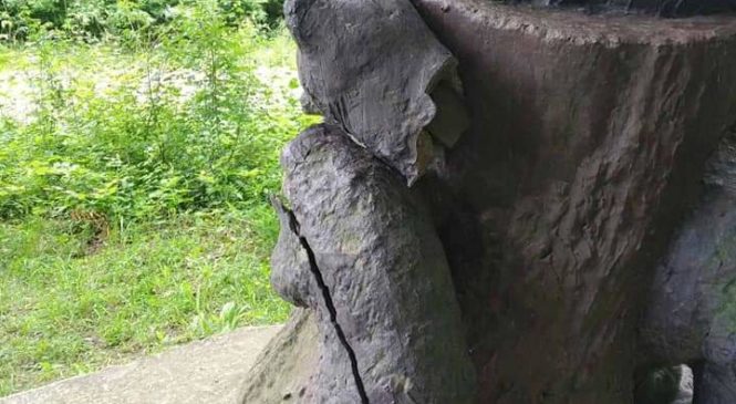 У селі Червона діброва на Глибоччині невідомі пошкодили  скульптуру ведмедя