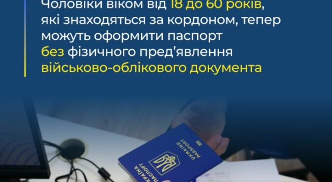 Чоловіки віком від 18 до 60 років, які знаходяться за кордоном, тепер можуть оформити паспорт без фізичного пред’явлення військово-облікового документа