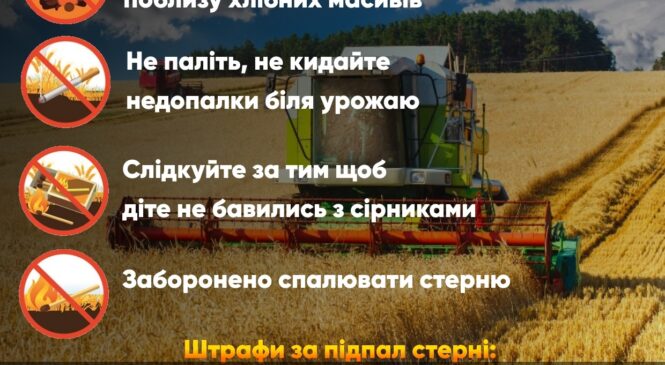 14 Державна пожежно – рятувальної частина селища Глибока   повідомляє про заборону спалювання стерні, сухої трави та інших рослинних залишків!